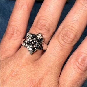 Star Cluster Black Diamond 💎& Silver Ring - Women Jewelry